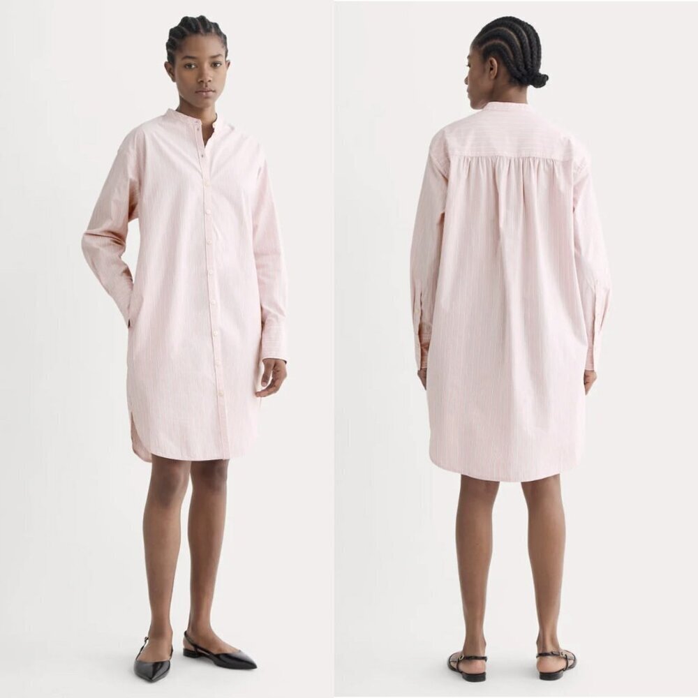 Everlane Relaxed Striped Shirt Dress in Ultrasoft Cotton, Pink/White, XXS - Picture 4 of 12